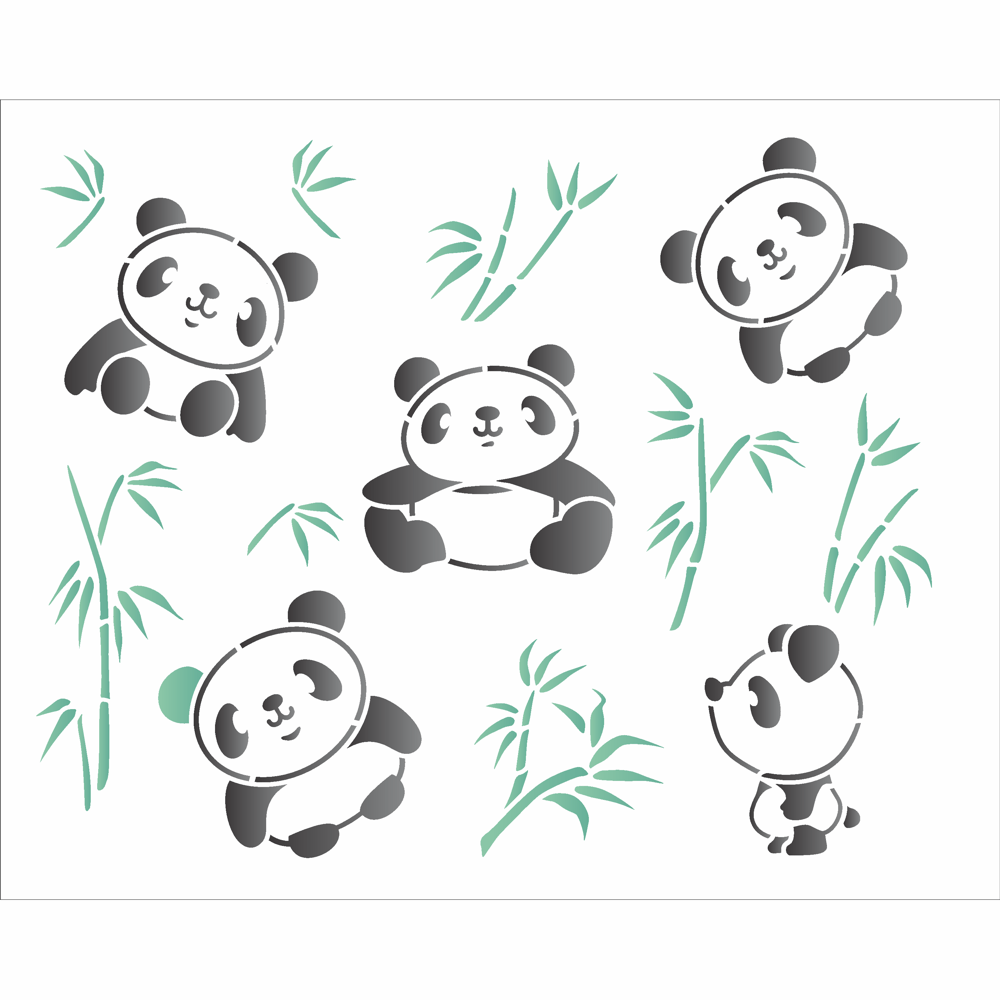 Stencil para Pintura 17 x 42cm - OPA2875 - Infantil Pandas - OPA